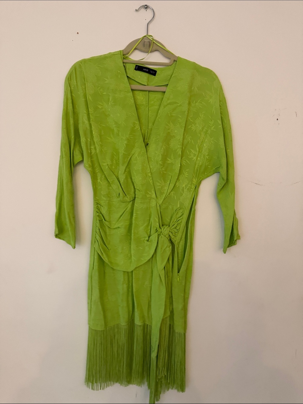 Mango Lime Green Mini Dress with Fringe